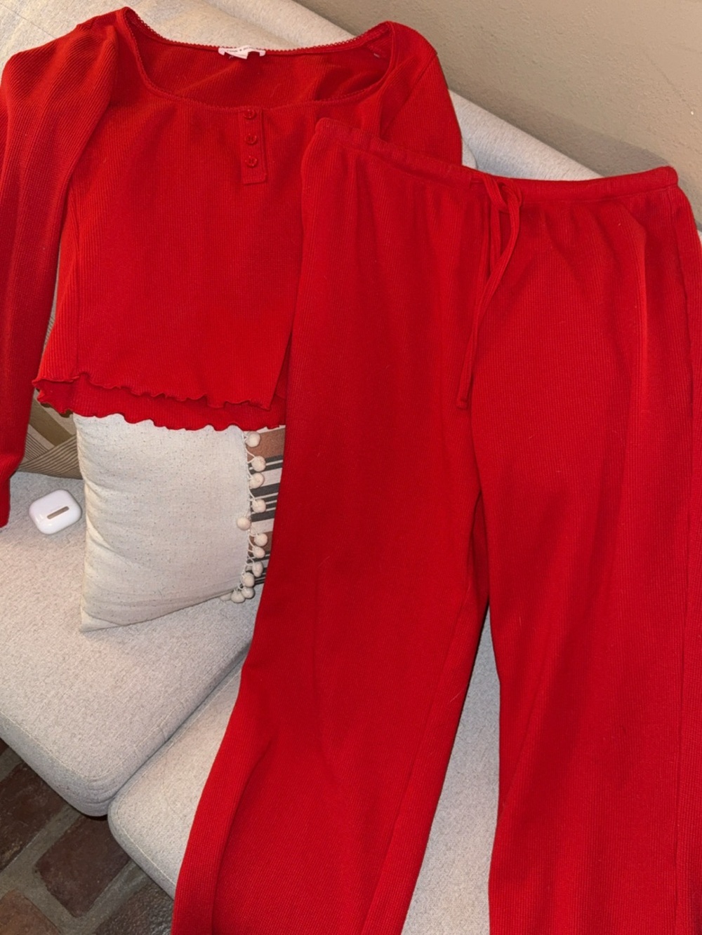 Red Ribbed Two-Piece Loungewear Set